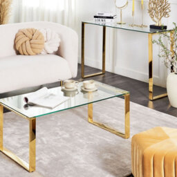 Wyld And Coco Glam Modern Rectangular Coffee Table 100 X 50 Cm, Tempered Glass Top, Gold Stainless Steel Frame - thumbnail 2