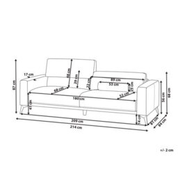 Beliani Sofa 3 Seater Ange Fabric Burgundy - thumbnail 3