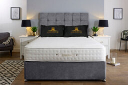 UKBEDFURNITURE Senator Grey Plush  Divan Bed Base With 26 Inch Headboard & 10 Inch Orthopaedic Mattress - No Storage - thumbnail 1