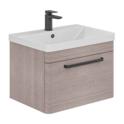 Plum&clay Emery Textured Grey Wall Hung Bathroom Vanity Unit & Basin Set With Black Handles (W)80Cm (H)46Cm - thumbnail 1