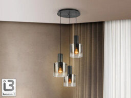 Luminosa Lighting Luminosa Venize Cluster Pendant Ceiling Light Black, Smoke 3Xe27 - Uk Stock - thumbnail 1