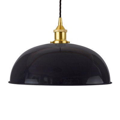 Navy Blue Worcester Painted Dome Pendant Light With Polished Brass Lamp Holder And Black Twisted Cable - Se Home - image 1