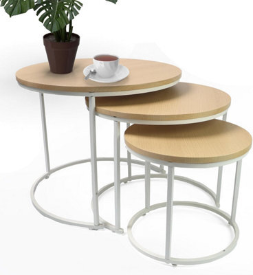 Divchi Round Nesting Set Of 3, Modern Wooden Look With Metal Base Coffee Side Tables For Small Spaces - image 1