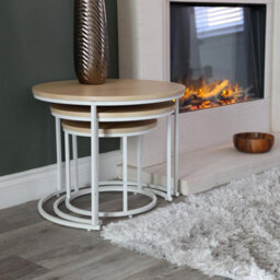 Divchi Round Nesting Set Of 3, Modern Wooden Look With Metal Base Coffee Side Tables For Small Spaces - thumbnail 4