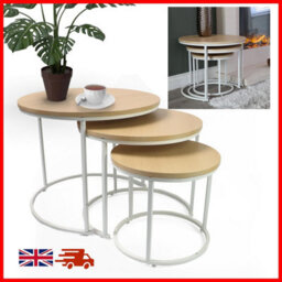 Divchi Round Nesting Set Of 3, Modern Wooden Look With Metal Base Coffee Side Tables For Small Spaces - thumbnail 5