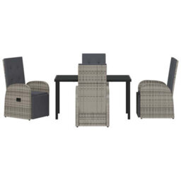Berkfield Modern Garden Dining Set With Cushion 5 Pcs Grey Poly Rattan - thumbnail 7