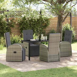 Berkfield Modern Garden Dining Set With Cushion 5 Pcs Grey Poly Rattan - thumbnail 2