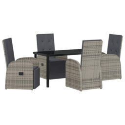 Berkfield Modern Garden Dining Set With Cushion 5 Pcs Grey Poly Rattan - thumbnail 1