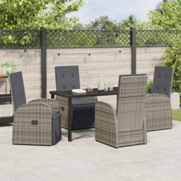 Berkfield Modern Garden Dining Set With Cushion 5 Pcs Grey Poly Rattan - thumbnail 4