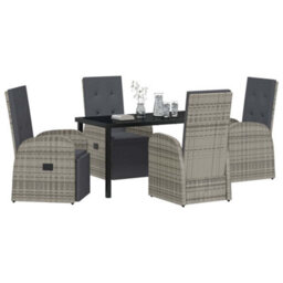 Berkfield Modern Garden Dining Set With Cushion 5 Pcs Grey Poly Rattan - thumbnail 3
