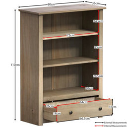 1 Drawer Bookcase Shelves Solid Pine Natural Waxed Unit Furniture - thumbnail 2