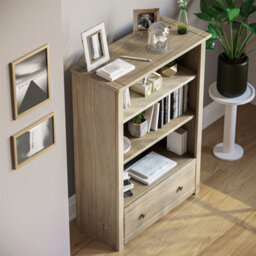 1 Drawer Bookcase Shelves Solid Pine Natural Waxed Unit Furniture - thumbnail 6