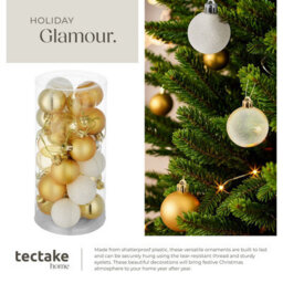 Tectake Christmas Baubles - 24-Piece Set In White And Gold  - White/gold - thumbnail 4