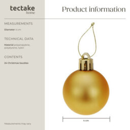 Tectake Christmas Baubles - 24-Piece Set In White And Gold  - White/gold - thumbnail 6