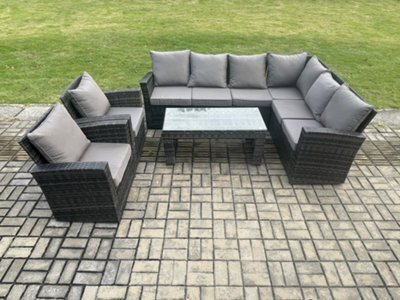 Fimous 8 Seat Rattan Garden Furniture Corner Sofa Set Outdoor Patio Sofa Chair Table Set With Cushions Dark Grey Mixed - image 1