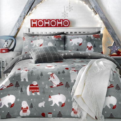 Bedlam Polar Bears Silver Christmas Duvet Cover Set - image 1
