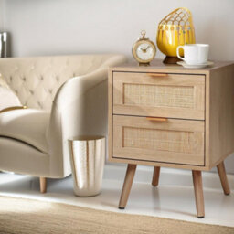 Pirlo Plush 2Pc Wooden Rattan Bedside Tables With 2 Drawers - thumbnail 2