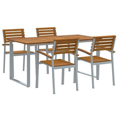 Berkfield Modern Garden Dining Set 5 Pcs Grey And Brown Solid Acacia Wood