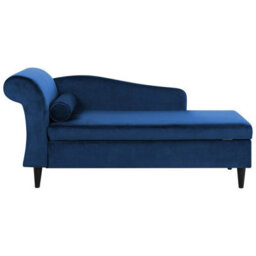 Beliani Left-Hand Chaise Longue Luiro Velvet Navy Blue With Storage