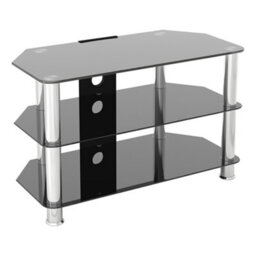 "Avf Classic 80Cm Glass Corner Tv Stand With Cable Management For Tvs Up To 43"" - Black & Chrome"