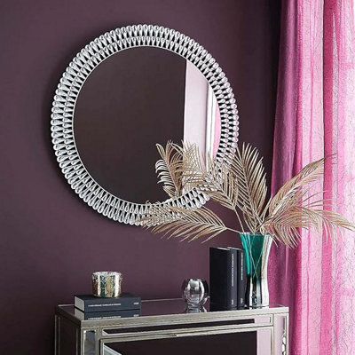 Biznest Glam Gem Edge Round Wall Mirror 76Cm, Home Decorative, Living Room, Bedroom Room, Eye-Catching Design - image 1