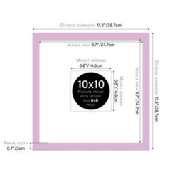 "10X10"" Lilac Picture Frame - 10X10"" Square Frame With 6X6"" Mount For 10X10""/6X6"" Pictures Moderrn Style Thin Edge, 1 Pack" - thumbnail 2
