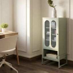 Wyld And Coco Mint-Green Steel Sideboard With One Door And Five Shelves, Wall-Mounted, Matt Finish - thumbnail 2