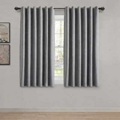 Aspire Homeware Charcoal Linen 100% Blackout Curtain Thermal Insulated Eyelet Curtain Pair (W)168Cm X (D)137Cm With Tie Back - image 1