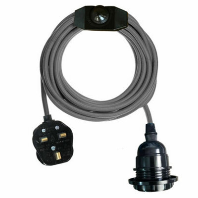 Ledsone Ceiling Pendant Lighting Fitting E27 Lamp Holder 2M Fabric Cable 3 Pin Plug With Dimmer Switch (Grey) - image 1
