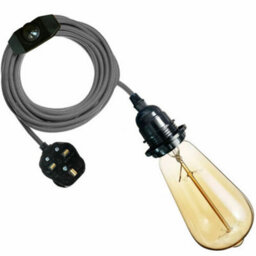 Ledsone Ceiling Pendant Lighting Fitting E27 Lamp Holder 2M Fabric Cable 3 Pin Plug With Dimmer Switch (Grey) - thumbnail 4