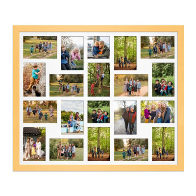AK Frames 80X70Cm Mustard Yellow Modern Multi Photo Frame With White Mount - Holds 20 Apertures (18X) 6X4, (2X) 4X4 Photos - image 1