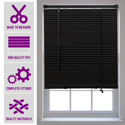 Furnished Made To Measure Black Pvc Venetian Blind - 25mm Slats Blind For Windows And Doors  (W)75Cm (L)210Cm - image 1