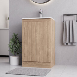 Belofay 500mm Denvor Wood Grains Laquered Cloakroom Vanity Unit With Basin, With 1 Tap Hole Ceramic Basin And Soft Close Hinges - thumbnail 4