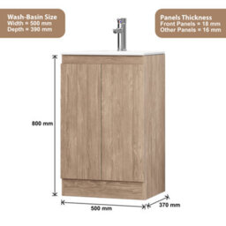 Belofay 500mm Denvor Wood Grains Laquered Cloakroom Vanity Unit With Basin, With 1 Tap Hole Ceramic Basin And Soft Close Hinges - thumbnail 5