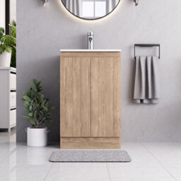 Belofay 500mm Denvor Wood Grains Laquered Cloakroom Vanity Unit With Basin, With 1 Tap Hole Ceramic Basin And Soft Close Hinges - thumbnail 1