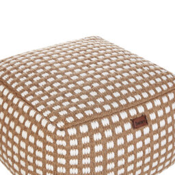 Beliani Handwoven Pouf Ottoman Beige Cotton Wool 50 X 50 Cm - thumbnail 3