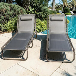 Garden Market Place The Garden Marketplace Garden Sun Loungers, Padded Textoline, Reclining Comfort, Adjustable Backrests, Brown Tweed, Set Of 2 - thumbnail 8