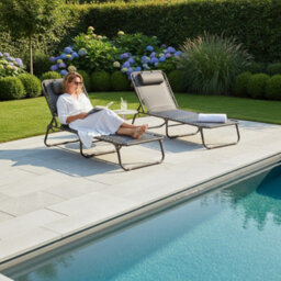 Garden Market Place The Garden Marketplace Garden Sun Loungers, Padded Textoline, Reclining Comfort, Adjustable Backrests, Brown Tweed, Set Of 2 - thumbnail 7