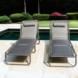 Garden Market Place The Garden Marketplace Garden Sun Loungers, Padded Textoline, Reclining Comfort, Adjustable Backrests, Brown Tweed, Set Of 2