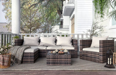Onemill Garden Furniture Set 5Pc Rattan Modular Corner Sofa Set For Lawn Backyard Poolside (Black) - image 1