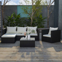 Onemill Garden Furniture Set 5Pc Rattan Modular Corner Sofa Set For Lawn Backyard Poolside (Black) - thumbnail 8