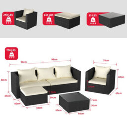 Onemill Garden Furniture Set 5Pc Rattan Modular Corner Sofa Set For Lawn Backyard Poolside (Black) - thumbnail 4