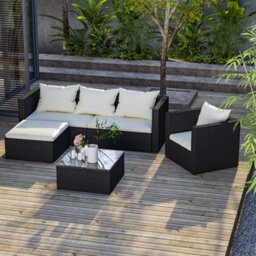 Onemill Garden Furniture Set 5Pc Rattan Modular Corner Sofa Set For Lawn Backyard Poolside (Black) - thumbnail 7