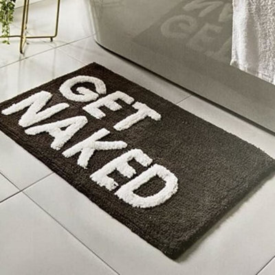 Biznest Get Naked Grey White Bath Mat Backing Water Absorbent Bathroom Rug Pop Up Get Naked Letters Super Soft & Non Slip (Grey)