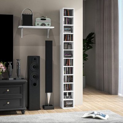 Homcom 204 Cd Storage Tower Tall Bookcase Bookshelf With 12 Cubes White - image 1