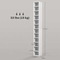 Homcom 204 Cd Storage Tower Tall Bookcase Bookshelf With 12 Cubes White - thumbnail 3