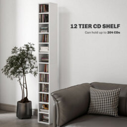 Homcom 204 Cd Storage Tower Tall Bookcase Bookshelf With 12 Cubes White - thumbnail 4