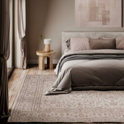 Loomed Traditional Floral Cotton Chenille Rug Cream Beige Machine Washable 280Cm X 380Cm - thumbnail 4