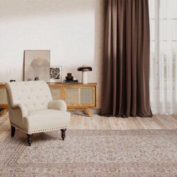 Loomed Traditional Floral Cotton Chenille Rug Cream Beige Machine Washable 280Cm X 380Cm - thumbnail 3