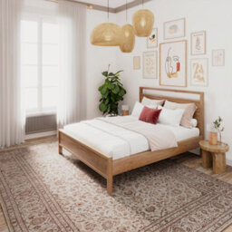 Loomed Traditional Floral Cotton Chenille Rug Cream Beige Machine Washable 280Cm X 380Cm - thumbnail 2